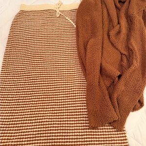 Tory Burch Brown & Cream Striped Knit Skirt Medium + Calypso St. Barth sweater